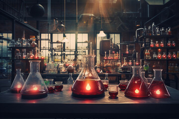 Potions, old book and candles on alchemist's table Magic and wizardry concept. Set of sorcery book and magic potion. Alchemy and concept. transparent background Generative Ai - obrazy, fototapety, plakaty