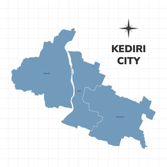 Kediri city map illustration. Map of cities in Indonesia