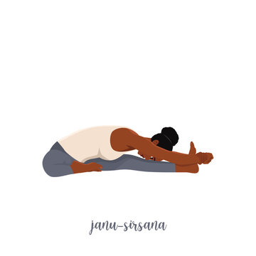 Woman doing yoga janu sirsasana head to knee pose. Flat vector illustration isolated on white background