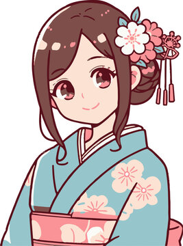 recommend clip art: Cute Japanese Woman Wearing Kimono Clipart Vector Illustration