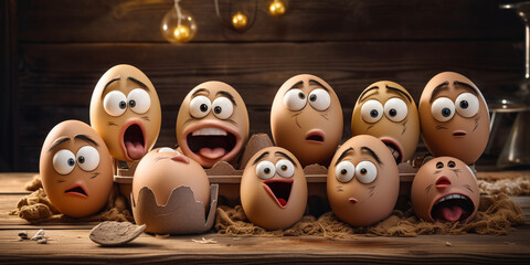 A group of eggs with faces, Whimsical Egg Expressions