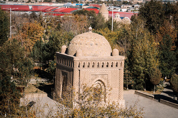 Exterior view of Samanid Mausoleum, ornaments on the walls, ancient oriental architecture, cultural...