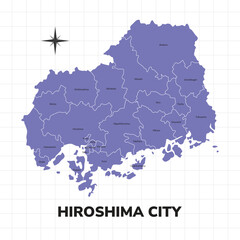 Hiroshima City map illustration. Map of the City in Japan