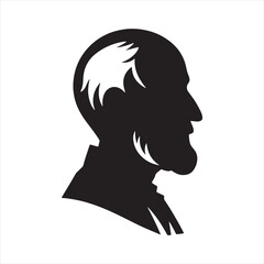 Wisdom in Shadows: Old Man Silhouette Illuminating the Silhouetted Wisdom Carved by the Years - People Silhouette - Man Face Vector
