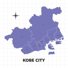 Kobe City map illustration. Map of the City in Japan