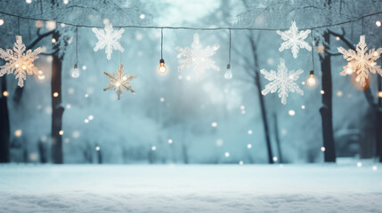Winter Christmas background with sky, heavy snowfall, snowflakes in different shapes and forms, snowdrifts