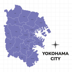 Yokohama City map illustration. Map of the City in Japan