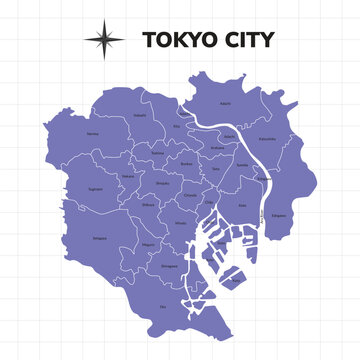 Tokyo City map illustration. Map of the City in Japan