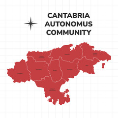 Cantabria Autonomus Community map illustration. Map of the Region in Spain