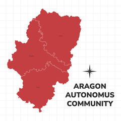 Aragon Autonomus Community map illustration. Map of the Region in Spain
