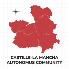 Castile-La Mancha Autonomus Community map illustration. Map of the Region in Spain