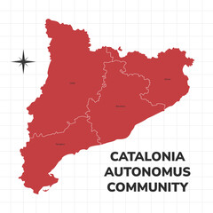 Catalonia Autonomus Community map illustration. Map of the Region in Spain