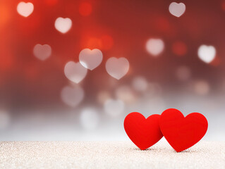 valentines day background with two red hearts, valentines day postcard background with copy space for text