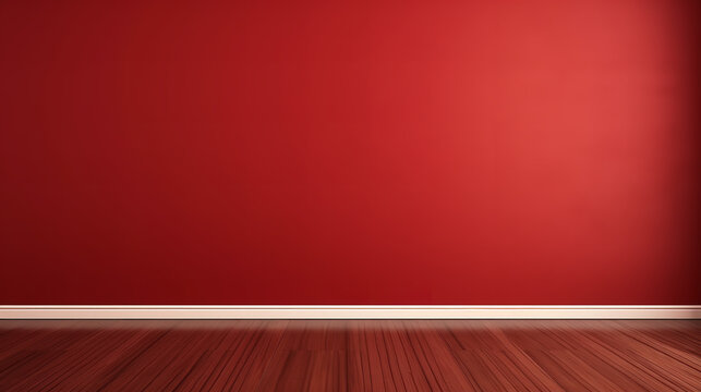 empty Light Red wall. dark brown wooden floor