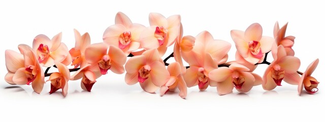 Beautiful brunch of orchid flowers banner panorama long - Peach fuzz orchids petals orchidaceae,...