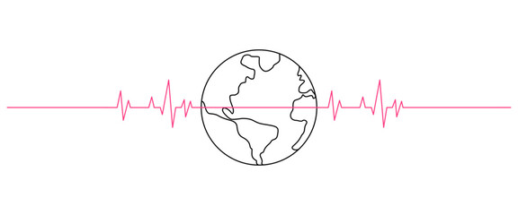 Earth and Heartbeat .Line art Illustration Vector eps 10