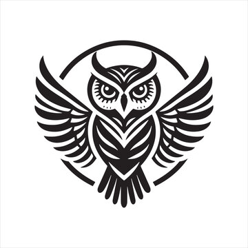 Nightfall Elegance: Bird Silhouette Displaying the Stylish Profile of Owl Shadows - Bird Silhouette - Owl Vector
