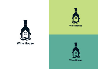Obraz premium wave house wine bottle logo design
