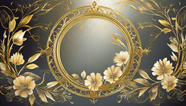 golden frame.the lavish elegance of this collection, presenting circular gold wedding frame elements enriched with detailed botanical motifs, creating a truly enchanting visual experience. 