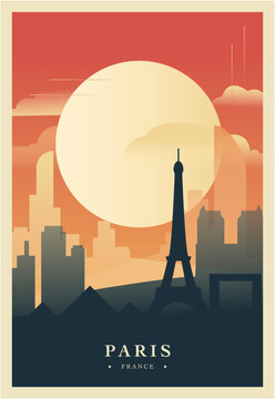 Paris city brutalism poster with abstract skyline, cityscape retro vector illustration. France capital travel front cover, brochure, flyer, leaflet, business presentation template image