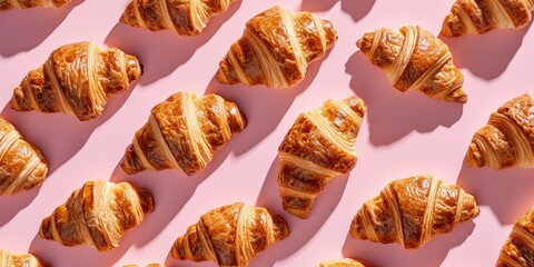 Background pattern croissant soft pale color, top view flat lay