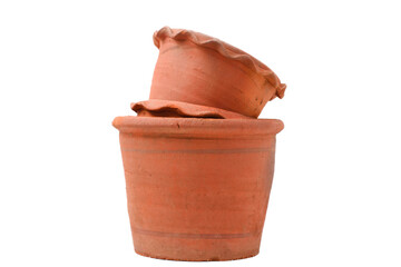 Terracotta plant pot isolated on white background.