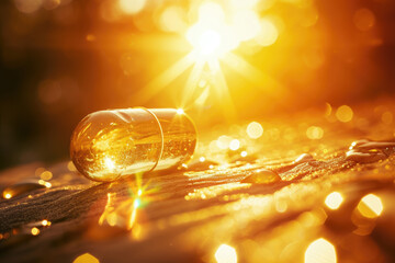 vitamin D capsule on a sunny background - obrazy, fototapety, plakaty