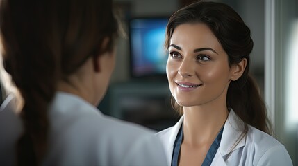 portrait of a female doctor explaining a diagnosis to her patient.