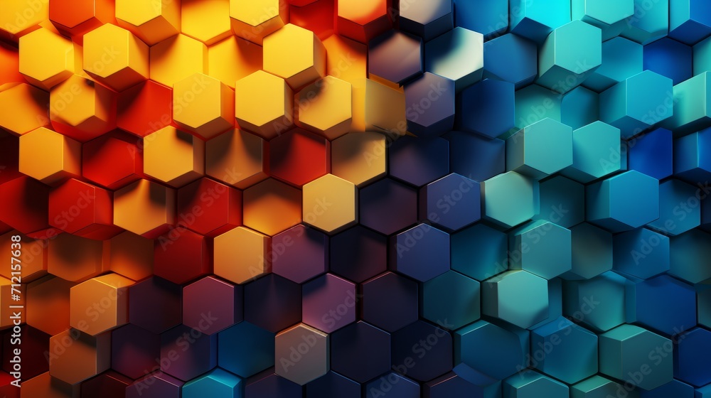 Aufkleber vibrant 3d hexagonal abstract background in a burst of colors - geometric artistic render for graphi