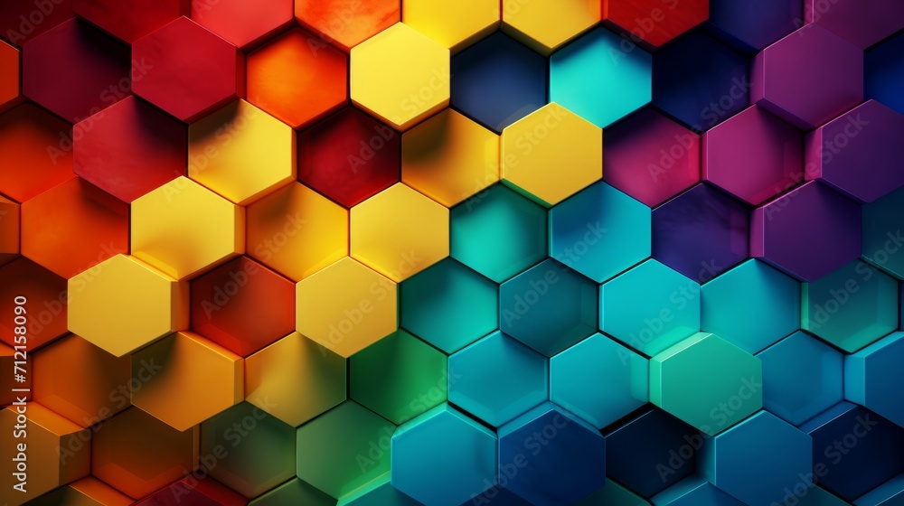 Poster vibrant 3d hexagonal abstract background in a burst of colors - geometric artistic render for graphi