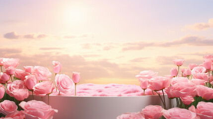 Natural beauty podium backdrop with spring sakura