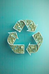 Green recycle symbol made out of leaves. Generative ai