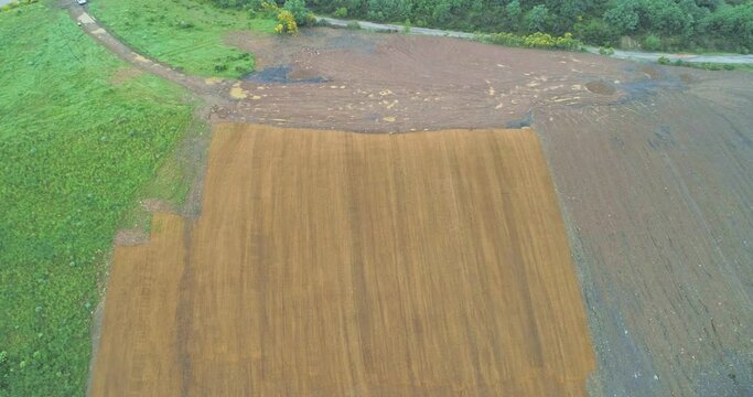Coal dump restoration with coconut fibre, aerial sigth