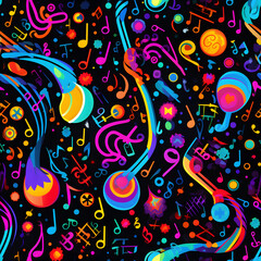 colorful musical notes pattern, vibrant color, tile patterns