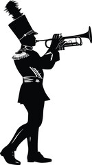 Silhouette marching band wind instrument player full body black color only - obrazy, fototapety, plakaty