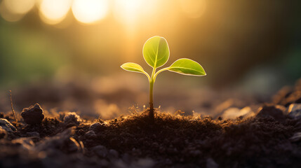 Life in a sprout from underground in the rays of light