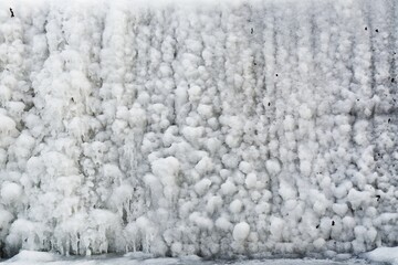 Ice curtain on the weir. Juhyne. Eastern Moravia. Czech Republic. 