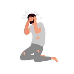 Male depression. Young man having frustration. Mental health problems concept. flat Vector illustration.