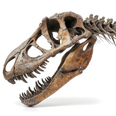 Huge real dinosaur skull isolated on white background