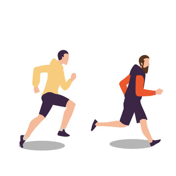 Man sport activities. running exercise. Strong guy in sport outfit, athletic men trainings and healthy male workout vector illustration 