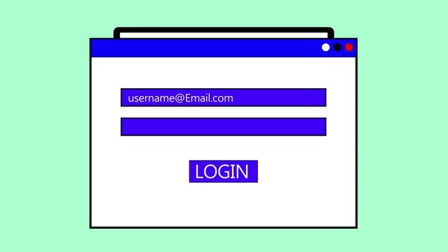 Web browser window depicting user name and password fields with a login button animated on a pastel green background.