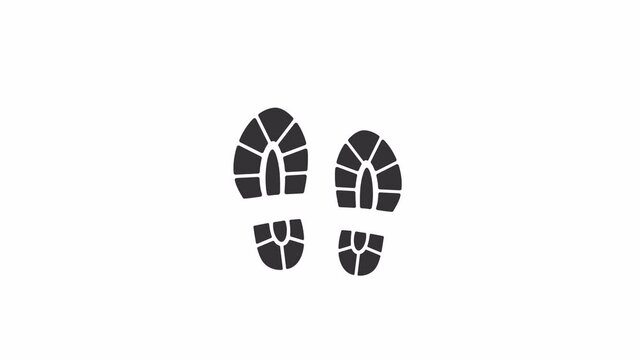 Moving boot marks view from above. Loopable 2d animation video. Motion graphics with alpha channel.