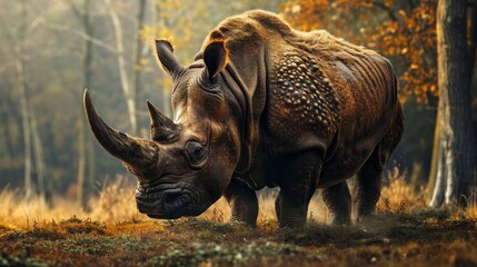 Fototapeta premium Woolly rhinoceros in its natural habitat