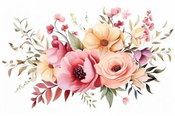 White background with floral bouquet border, perfect for wedding invitations, greetings, wallpapers, fashion, and prints. Generative AI