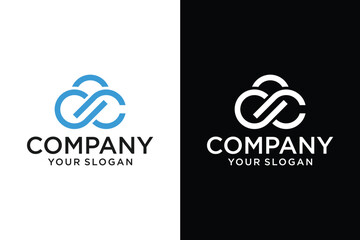 letter C cloud logo. Simple line design The cloud transfer logo template is editable and easy to customize