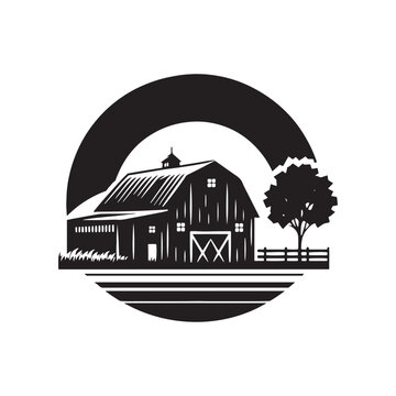 Countryside Canvas: Barn Silhouette and Farm Silhouette Painting a Picturesque Rural Landscape - Barn Illustration - Farm House Vector
