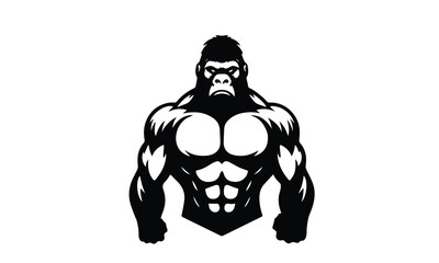gorilla mascular body detailed vector or silhouette illustration , mascular gorilla - obrazy, fototapety, plakaty