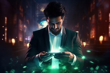 Businessman using smartphone for gambling app