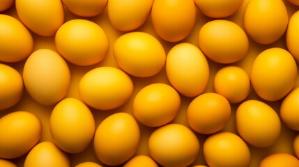 Yellow chicken eggs background, blue color, close up
