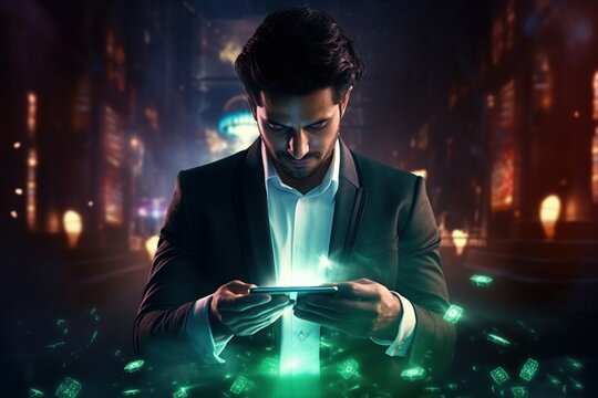 Businessman using smartphone for gambling app